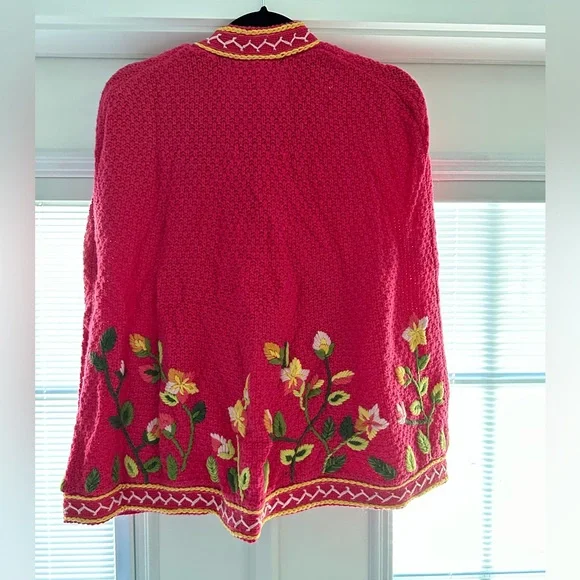 Love Shack Fancy knit cape in hot pink embroidered flower. New with tags ML. - Picture 5 of 5
